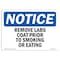 Signmission OSHA Notice Sign, 10" H, Rigid Plastic, Remove Lab Coat Prior To Smoking Or Eating Sign, Landscape OS-NS-P-1014-L-18033 - alternate 1